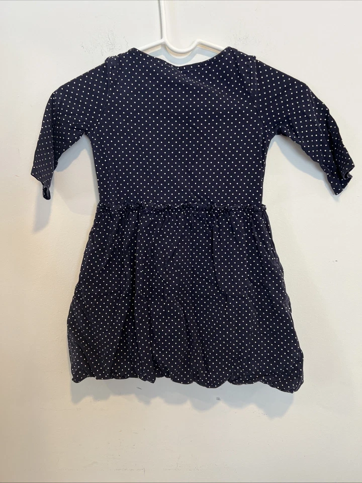 Navy Blue Dress White Polka Dots Kid Girls Size 6X Osh Kosh B'Gosh 3/4 Sleeve - Image 3 of 3