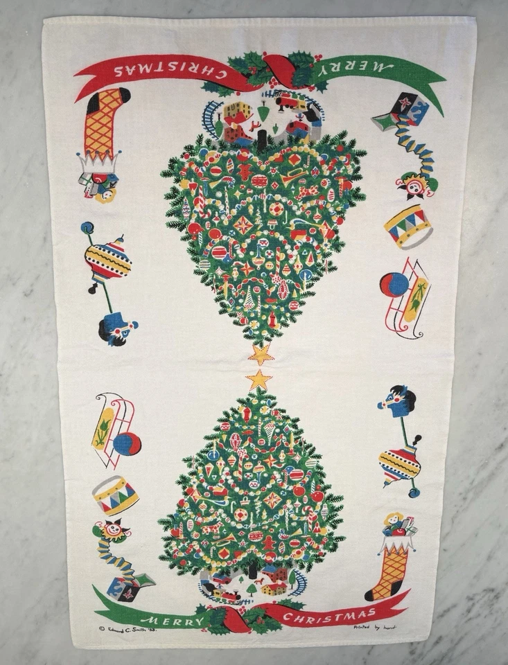 Vintage Edward C. Smith 1953 MCM Design Hand-Printed Christmas Kitchen Tea Towel - Image 2 of 4