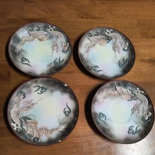 Nippon Dragon Ware Moriage Style Tea Cup Saucer Small Plate 5 1/2" hand painted 