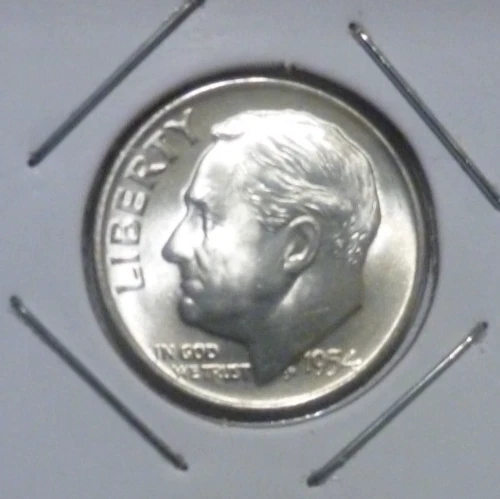 1954-D ROOSEVELT SILVER DIME, 90% SILVER, UNCIRCULATED