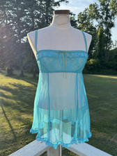 Victoria  s Secret Blue Babydoll Chemise Lace Slip Bow Coquette Medium
