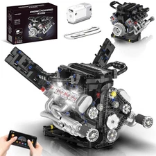 Engine Building Blocks Sets,V8 Engine Model kit That Runs with LED Light & Mo...