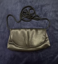 La Regale Satin Clutch Bag with Braided Chain Strap Silver Black