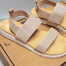 Rose Color Open Toe Kids Summer Flat Sandals with Elastic Straps, Size Us 2