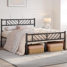 Yaheetech 4ft6 Double Bed Frames Metal Slatted Platform Double, Black