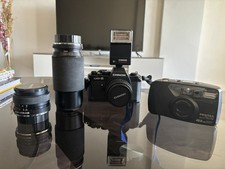 Vintage Chinon CM-5 35mm SLR Camera Bundle w/ 3 Lenses  Flash Untested 