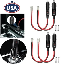 4× Fused Male Car Cigarette Lighter Socket Plug Connector Cable Leads 12V~24V US