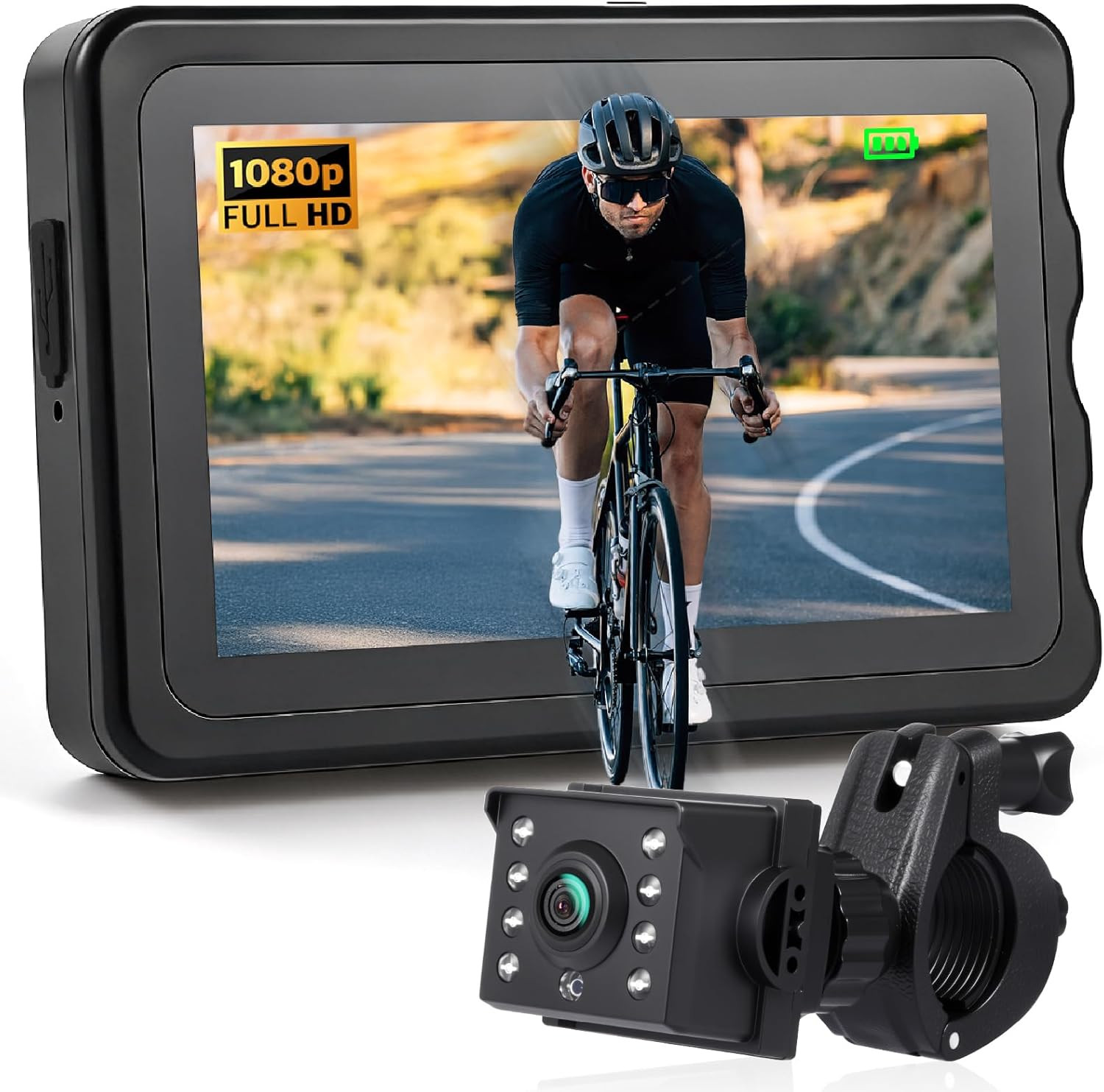 Bike Camera with 5000Mah Rechargeable Battery 360&deg; Rotation 4.3'' HD 1080P Displ