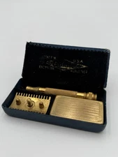 Vintage Gillette Ball End Gold-Plated Old Type Open Comb Safety Razor Set