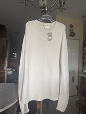 DKNY Pure Men's Beige Ribbed V- Neck Long Sleeve Sweater Size XL VTG NWT