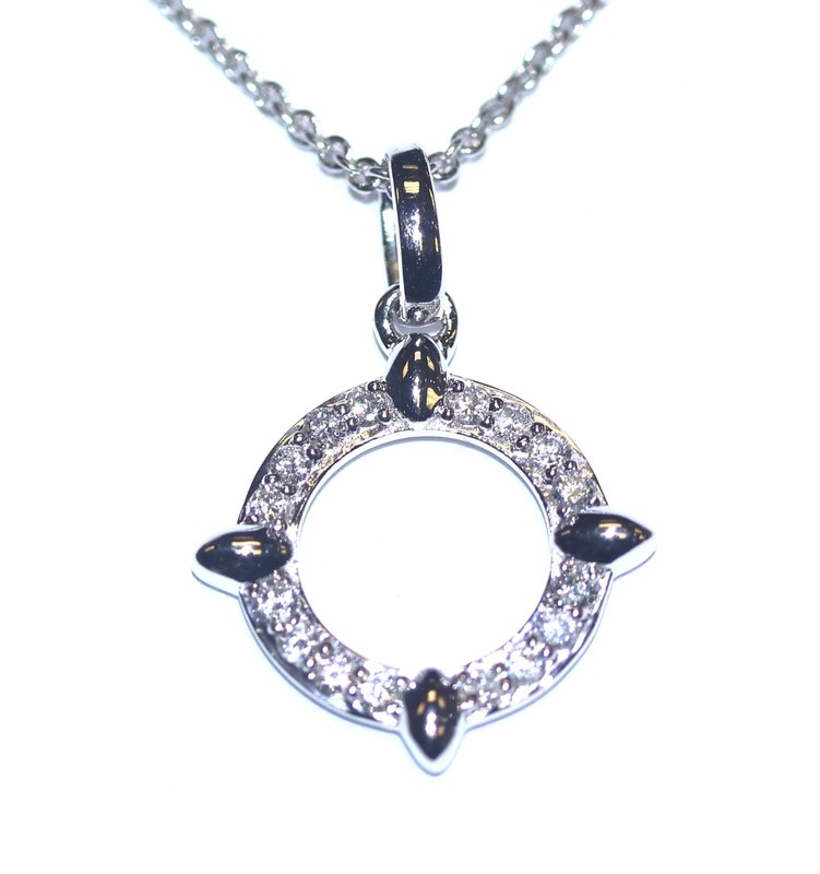 925 sterling silver lab grown diamond .17ct circle pendant necklace ship wheel