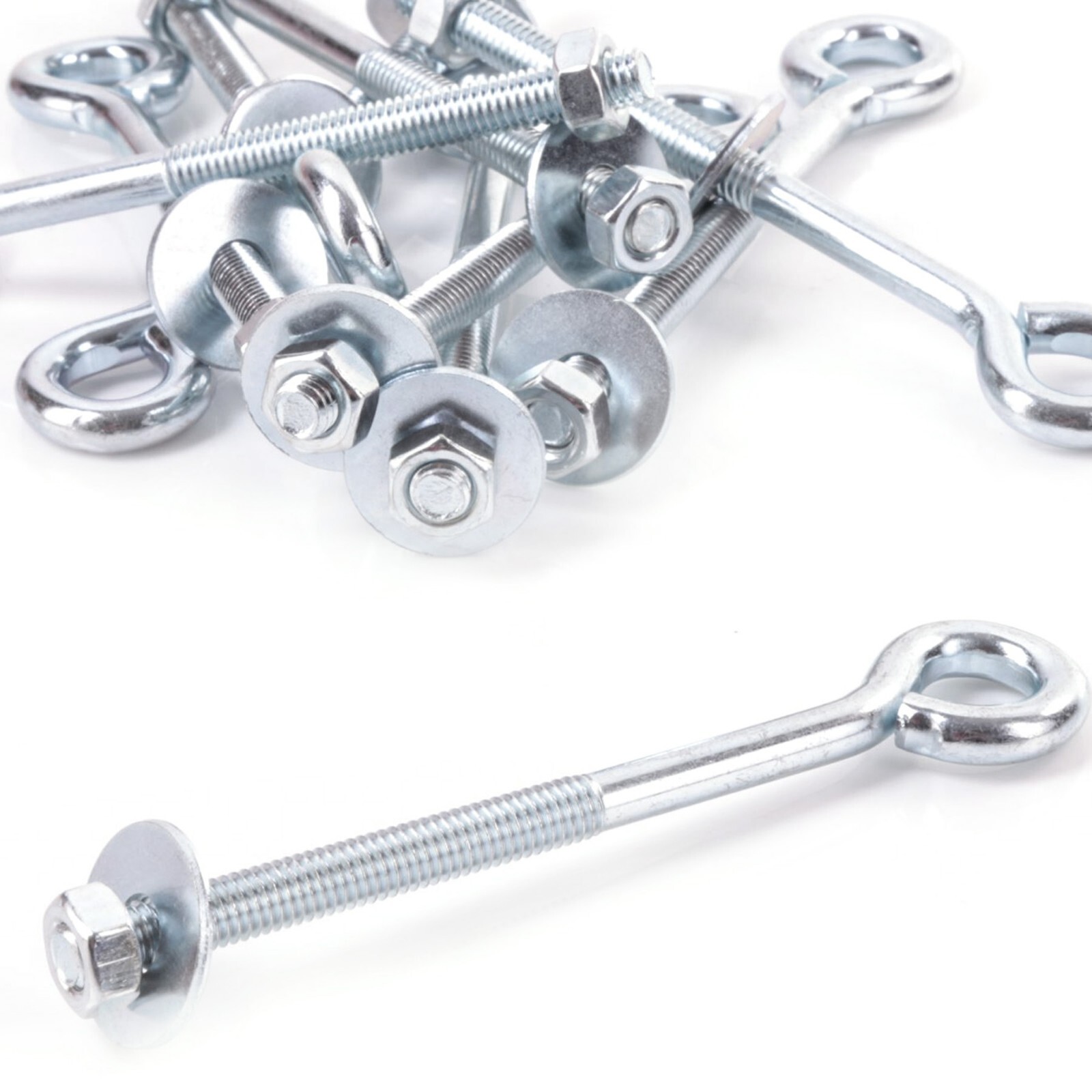 M6 FOLDED STRAINING EYE BOLTS 100mm OR 150mm Inc. Nuts & Washers