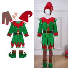 Boys Girls Christmas Elf Costume Cosplay Dress with Accessories Party Carnival