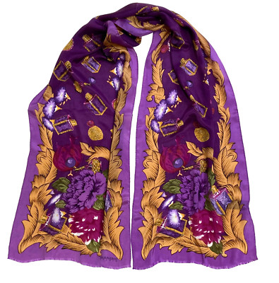 VINTAGE OSCAR DE LA RENTA SILK SCARF, PERFUME BOTTLE PRINT, JAPAN, 11 X 52