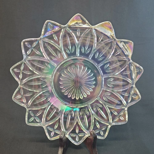 VTG Iridescent Carnival Federal Glass Clear Salad Plate Star Petal Shape 9 1/4"