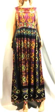 VINTAGE 1970s Tribal Multicolor Maxi Dress Flowing Handmade No Tags Size M - L