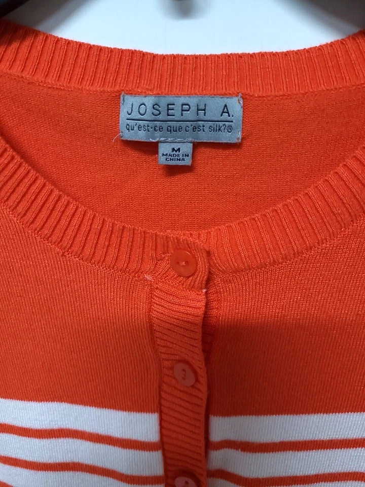 Suéter Cárdigan Joseph A Talla M Botón Frontal Mangas L Tejido Naranja/Blanco Rayas Foto 2 de 4