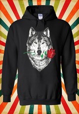Red Rose Wolf Draw Retro Funny Cool Men Women Unisex Top Hoodie Sweatshirt 1577