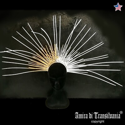 hat head piece extravagant fascinator show kentucky derby elegant party gold ray