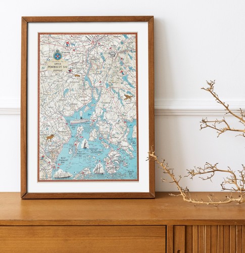 Pictorial Map of Upper Penobscot Bay Maine 11x16 in. Wall Art Print Home Decor - Picture 2 of 4