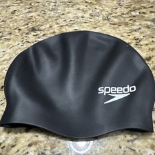 Speedo Black Solid Silicone Swim Cap One Size Latex Free Lightweight Cpix