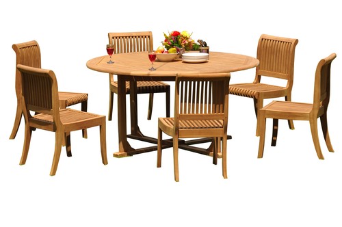 7-Piece Outdoor Teak Patio Dining Set: 60" Round Table, 6 Armless Chairs Giva - Picture 4 of 6