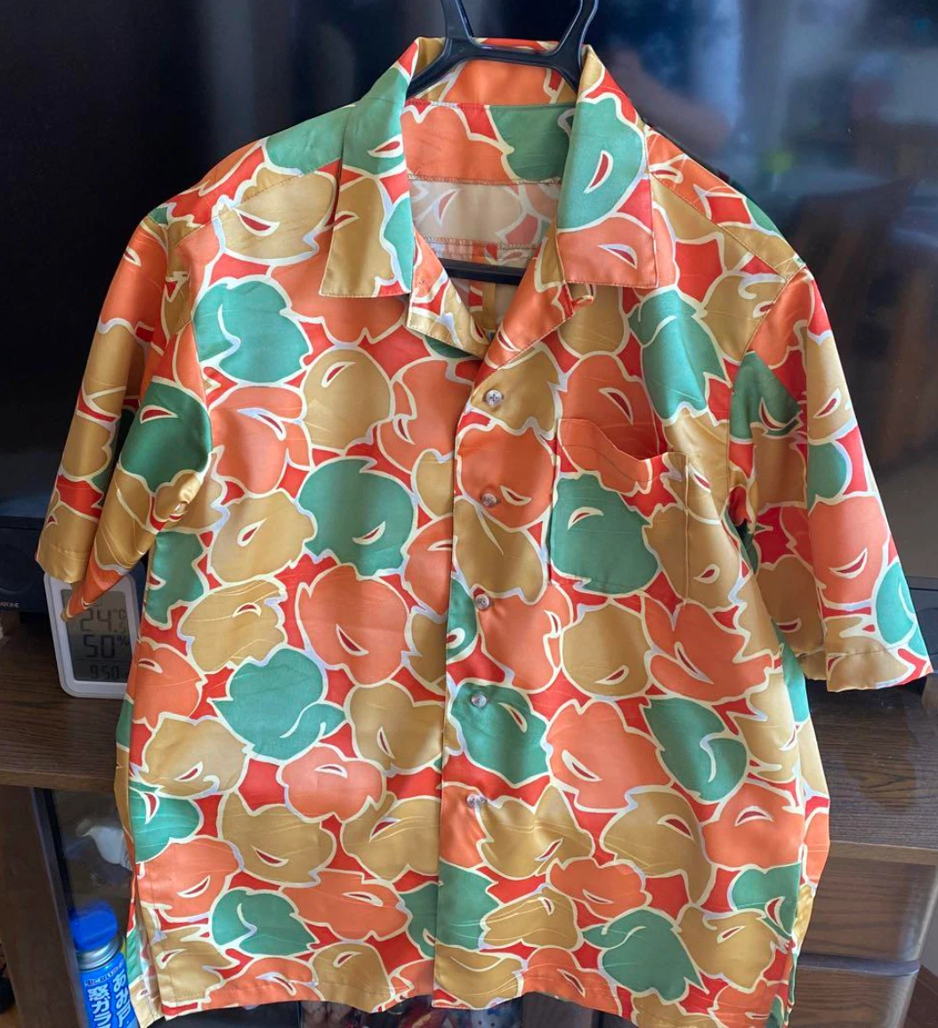 HAWAIIAN ALOHA SHIRT JAPANESE VINTAGE KIMONO REVIVES Silk 100%