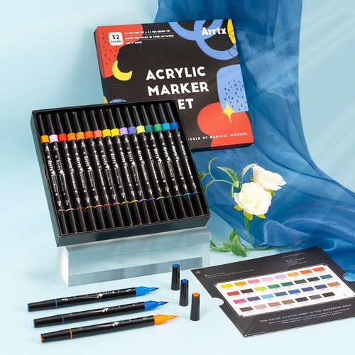 Arrtx 32 Colors Acrylic Paint Pens, Dual Tip Acrylic Paint Markers - Picture 6 of 6