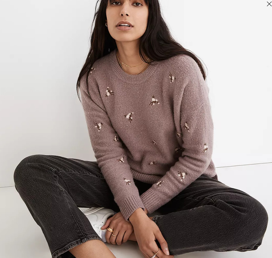Madewell Womenu0026#039;s Embroidered Cross-Stitch Floral Pullover Sweater  sizeS ND727 | eBay