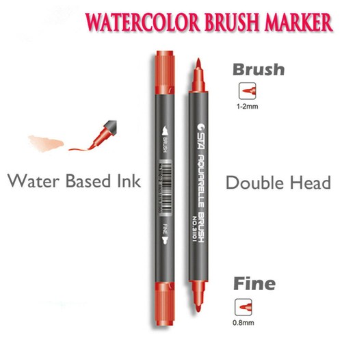 Fineliner Tip Set Drawing 12 Colors STA Dual Brush Water Based Art Marker Pens - Picture 2 of 5