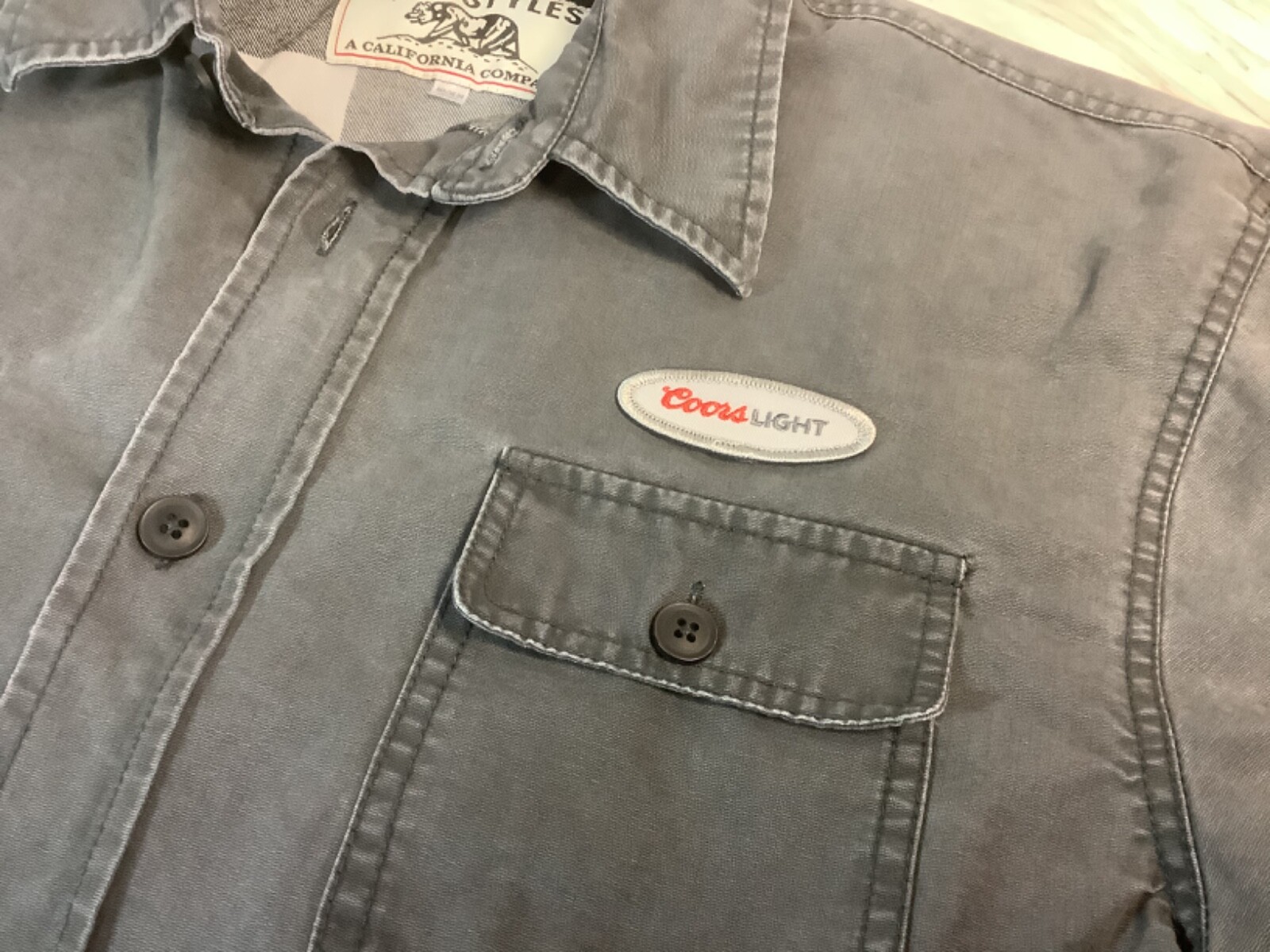 Coors light Techstyles Long Sleeve Work Shirt Gray… Gem