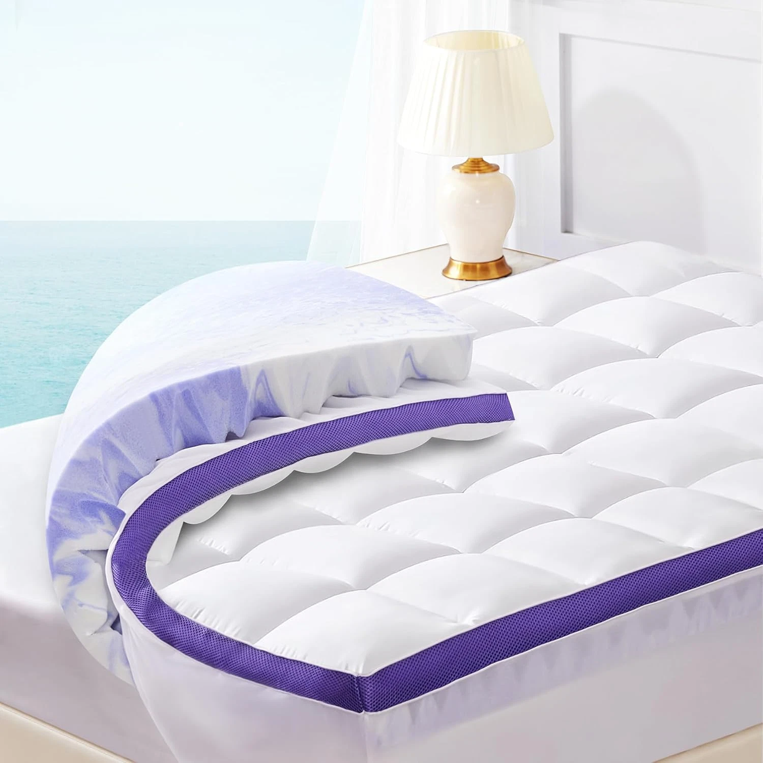 4" Dual Layer Gel & Pillow Top Mattress Topper - Full Size, 7-Zone Support