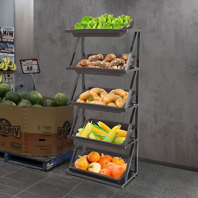 Market Retail Display Rack 5 Shelf Merchandiser Fruit Vegetable Snack Basket Set