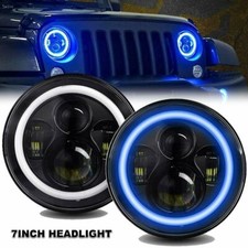 2x 7 Round Led Headlights Blue Halo Drl Angel Eyes For Jeep Wrangler Jk 07-18