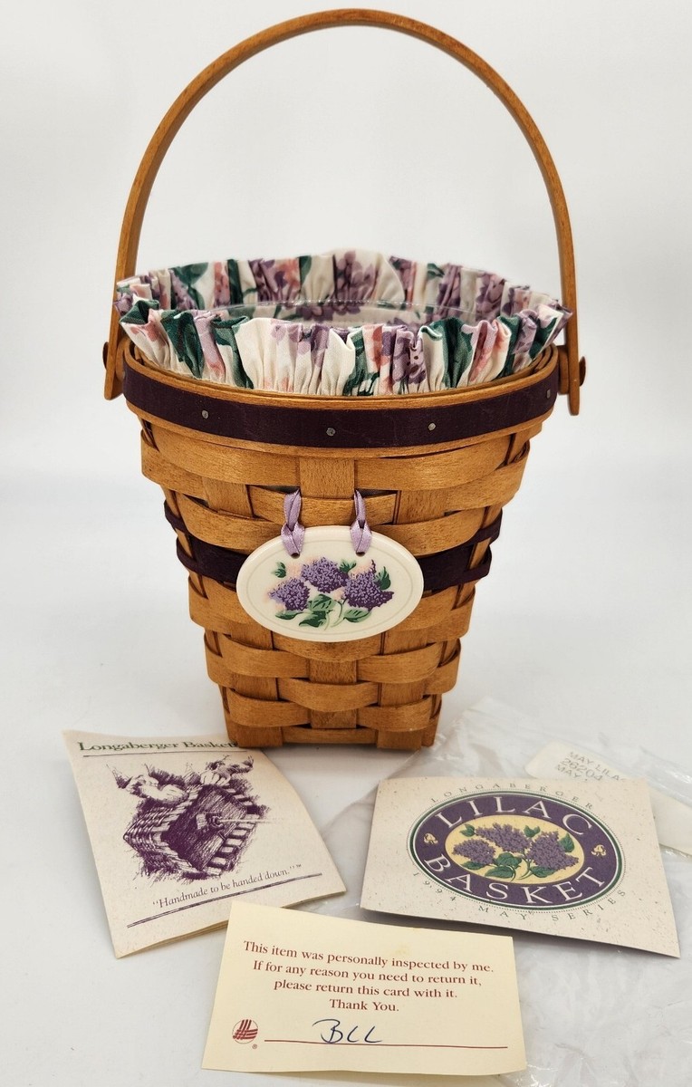 Longaberger 1994 May Series Lilac Basket+Prot+Liner+Tie On+Cards