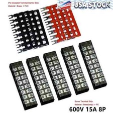 600V 15A Dual Row 8 Position Screws Terminal Electric Barrier Strip Block 5 sets