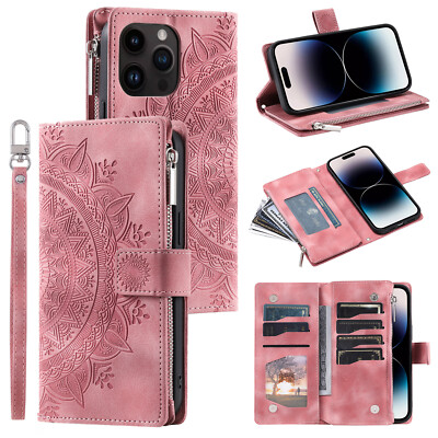 Leather Zipper Wallet Shoulder Strap Case For iPhone 16 15 Screen Protector