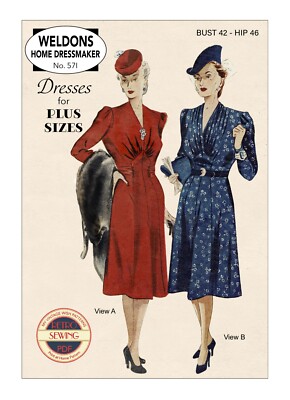 1940er Jahre zwei charmante Frocks Vintage Nähmuster Büste 42