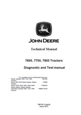 John Deere 7600 7700 7800 Tractor Genuine technical Operation Test manual TM1501