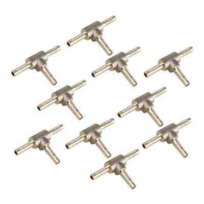 10Pc 4mm 1/8 Inch 3 Way Tee T Hose Barb Connector Pipe Adapter Fitting Brass Acc