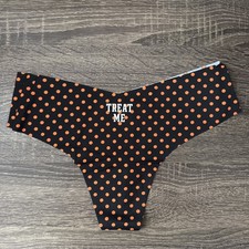Pink By Victoria  s Secret Large Black Dot Halloween No-Show Thong Panties