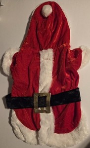 Dog Pet SANTA Claus Suit Outfit Hooded Size Large Christmas Soft Velvet Like