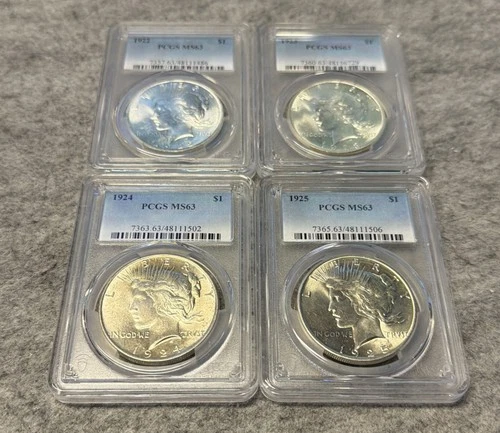 1922-1925 SET of Peace Dollars Silver Coin PCGS MS 63 Graded 7357 7360 7363 7365