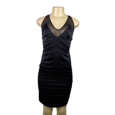 Bebe Womens Black Silk Blend Mesh Bodycon Dress V-Neck Sleeveless Sz M