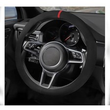 Suede Steering Wheel Cover with Upgraded Silicone Inner Black with Red Mark