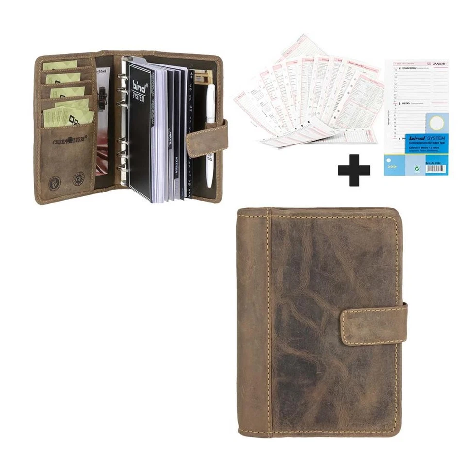 Greenburry Terminplaner Leder A6 Terminkalender braun antik Kalender 2025