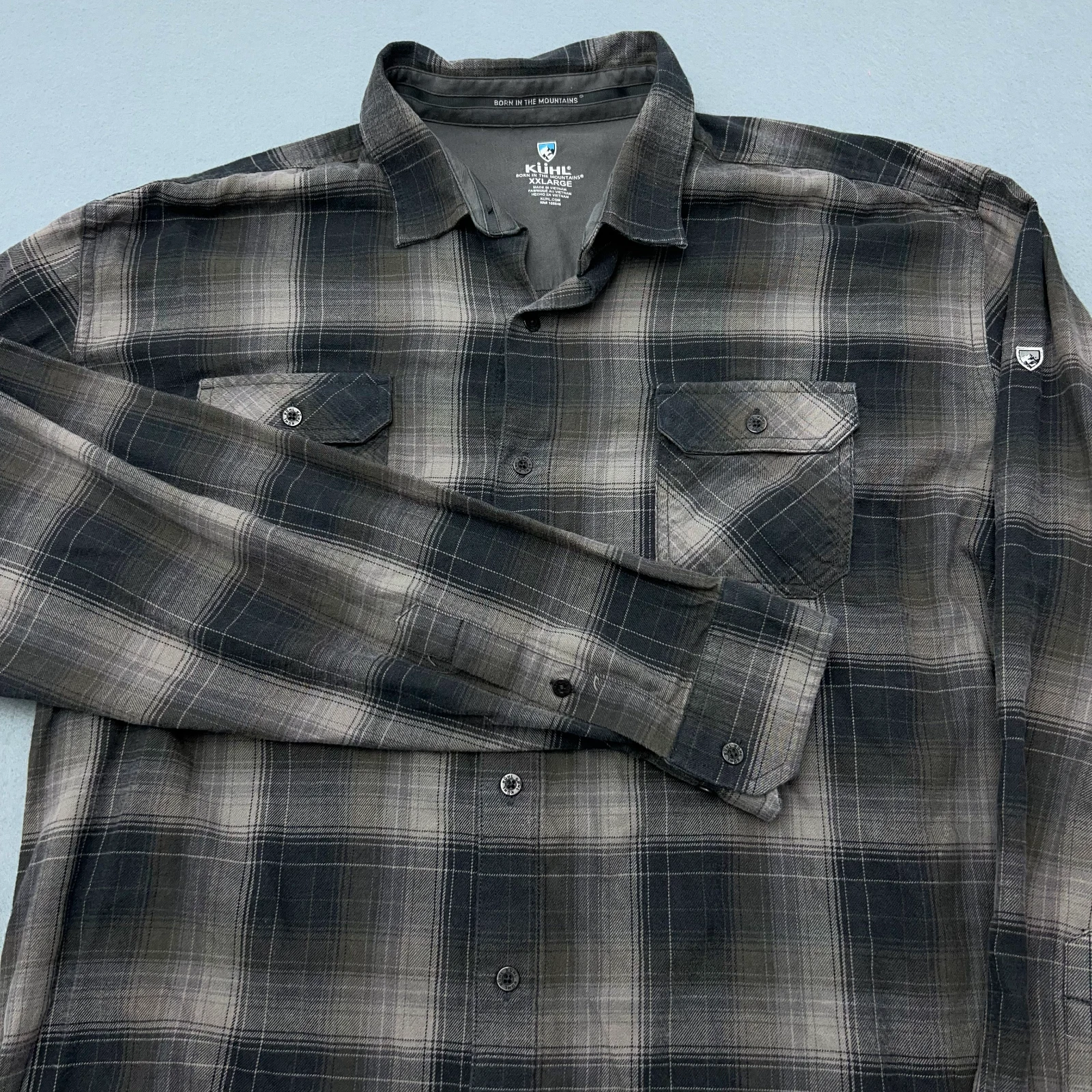 Kuhl Dillingr Flannel Shirt Men 2XL Gray Plaid Outdoor Tencel Hiking Button Up