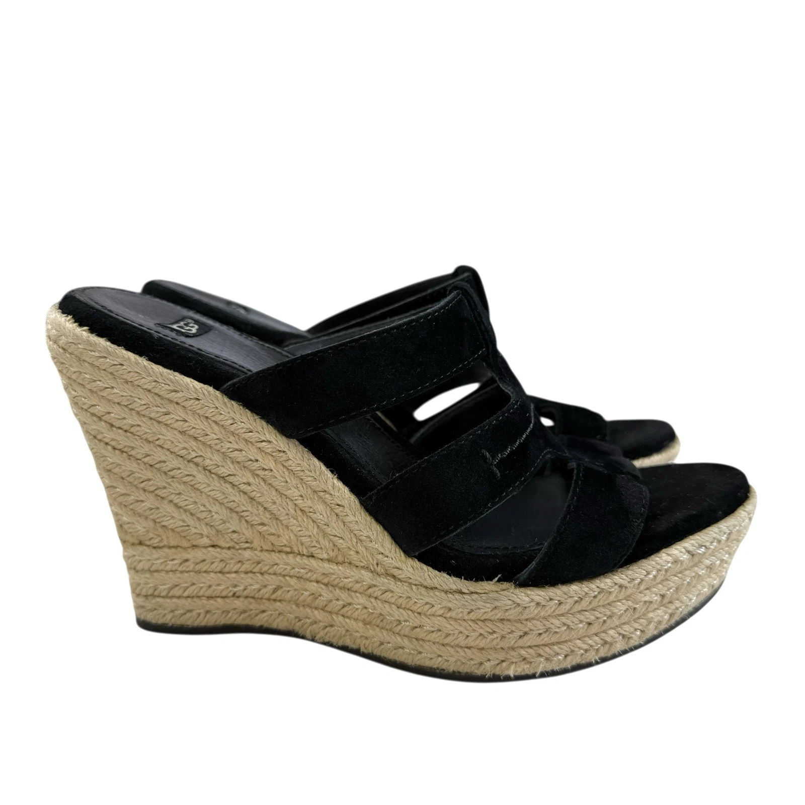 Sandali Ugg Tawnie con zeppa espadrillas neri scamosciati e cinturino taglia 7