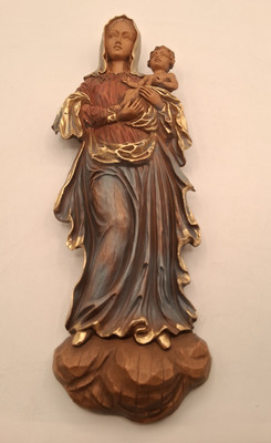 Vintage Hand Painted Resin Madonna And Child Wall Hanging Plaque 16'' Religious