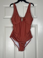 BMJL Women  s Rust Orange One Piece Swim Suit Side Ruching And Tummy Control L